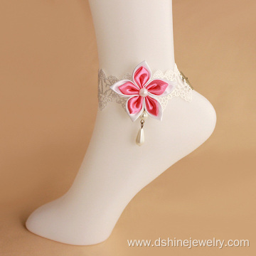 Cheap Lace Anklet Bracelet Ribbon Flower Drop Pearl For Lady